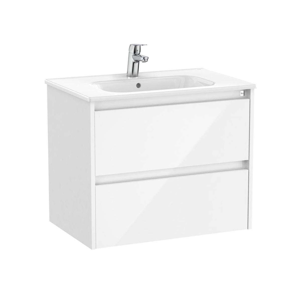Roca Wall Mounted Vanity Unit Gloss White Roca Tenet 700mm Wall Mounted Two Drawer Vanity Unit with Basin