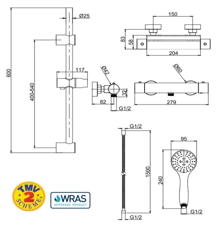 Crosswater Shower Set Aquarius RainLux Easy-Fit Round Bar Shower Valve and Kit