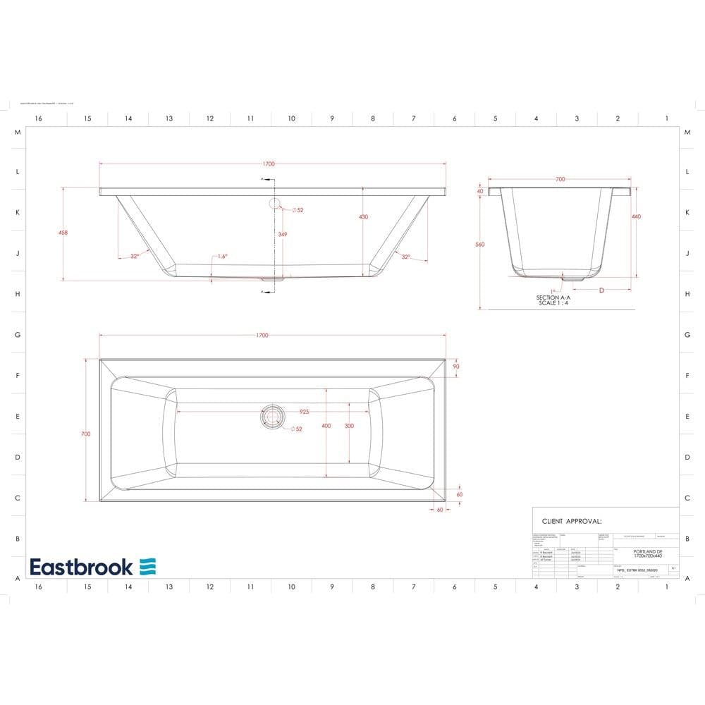 Eastbrook Double Ended Bath 1700 x 700mm / 5mm Eastbrook Portland Double Ended Bath