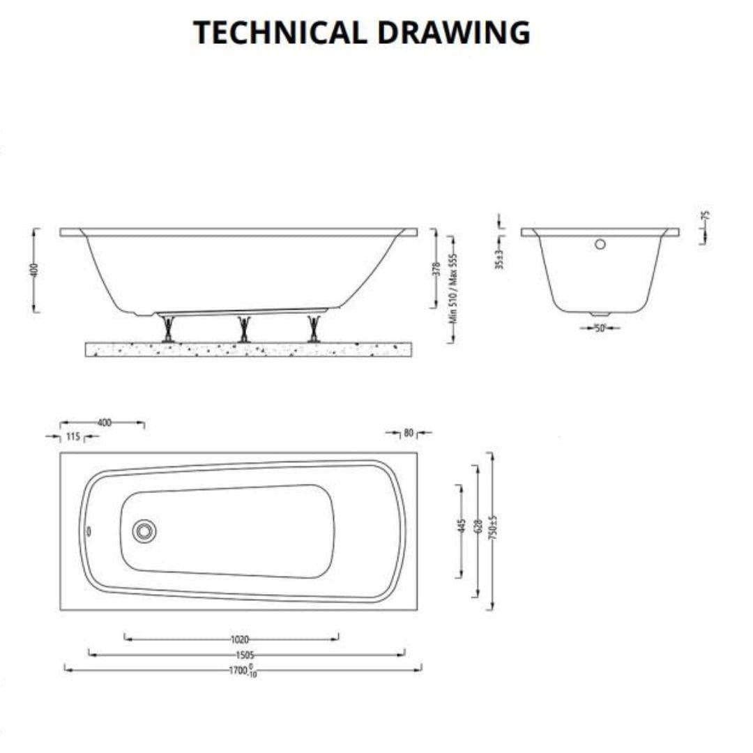 Aquarius Single Ended Bath 1700 x 750 Aquarius Agar Single Ended Standard Bath