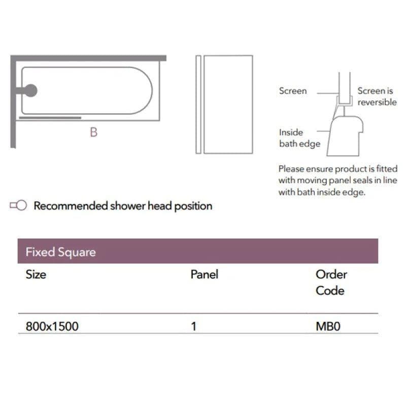 Merlyn Bath Screen Merlyn Single Square Fixed Panel Bathscreen