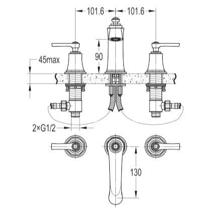 Flova 3 Tap Hole Basin Set Flova Liberty 3 Hole Basin Mixer Tap with Clicker Waste in Chrome