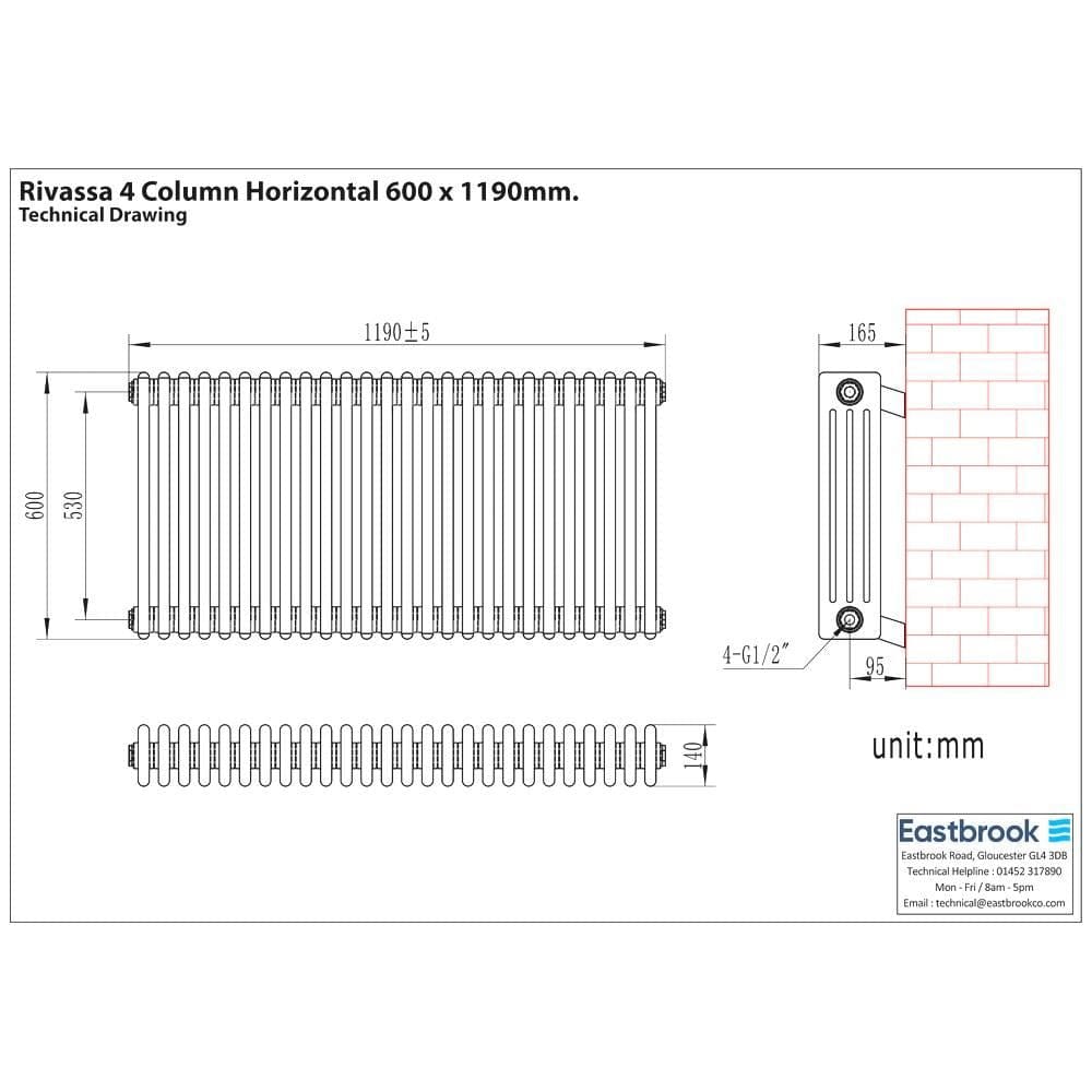 Eastbrook Eastbrook Rivassa Traditional 4 Column Radiator in Matt Anthracite
