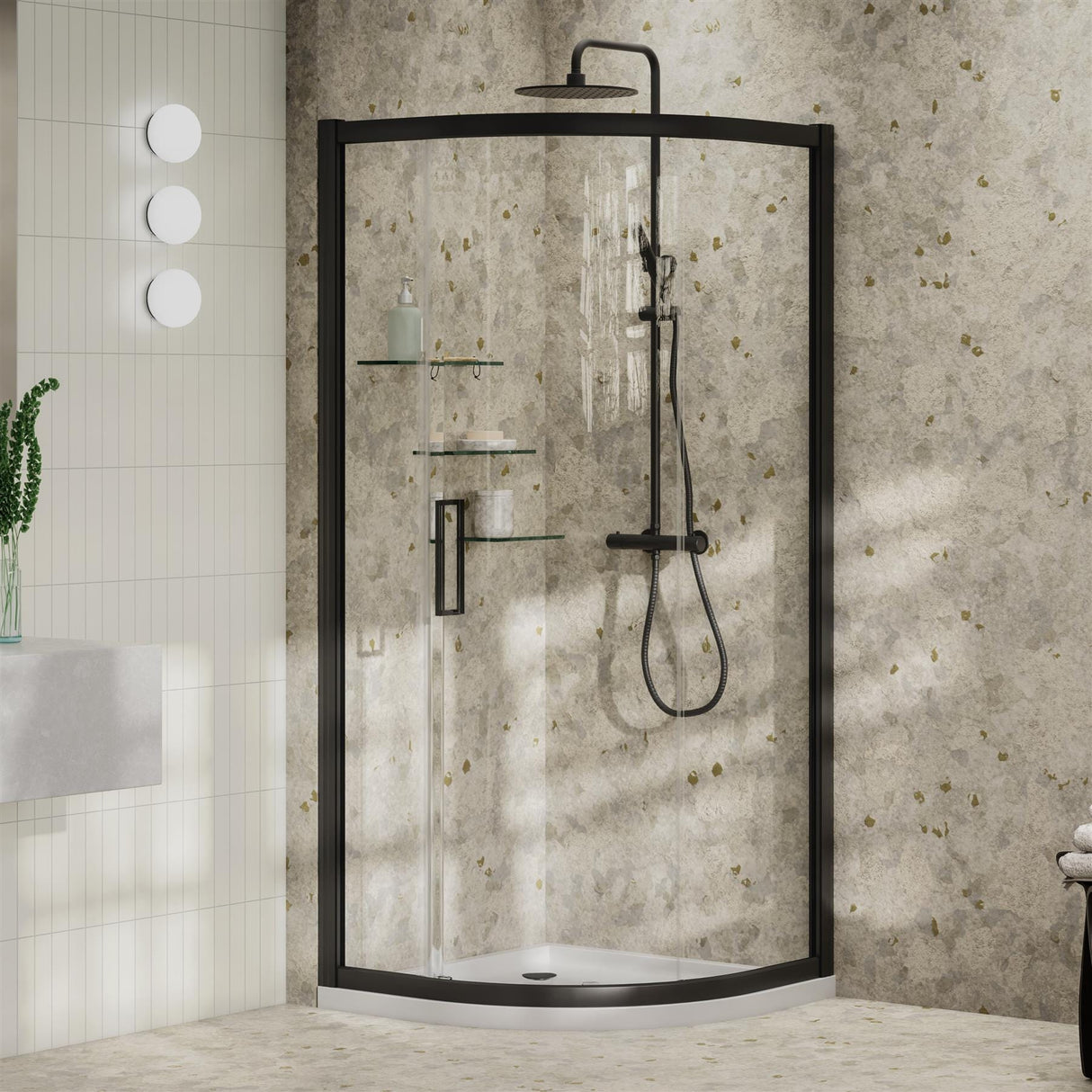 Aquarius Quadrant Shower Enclosure Black / 900mm Aquarius Pluvia 8mm Quadrant Single Sliding Shower Door