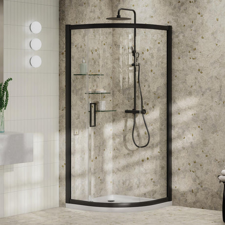 Aquarius Quadrant Shower Enclosure Black / 900mm Aquarius Pluvia 8mm Quadrant Single Sliding Shower Door