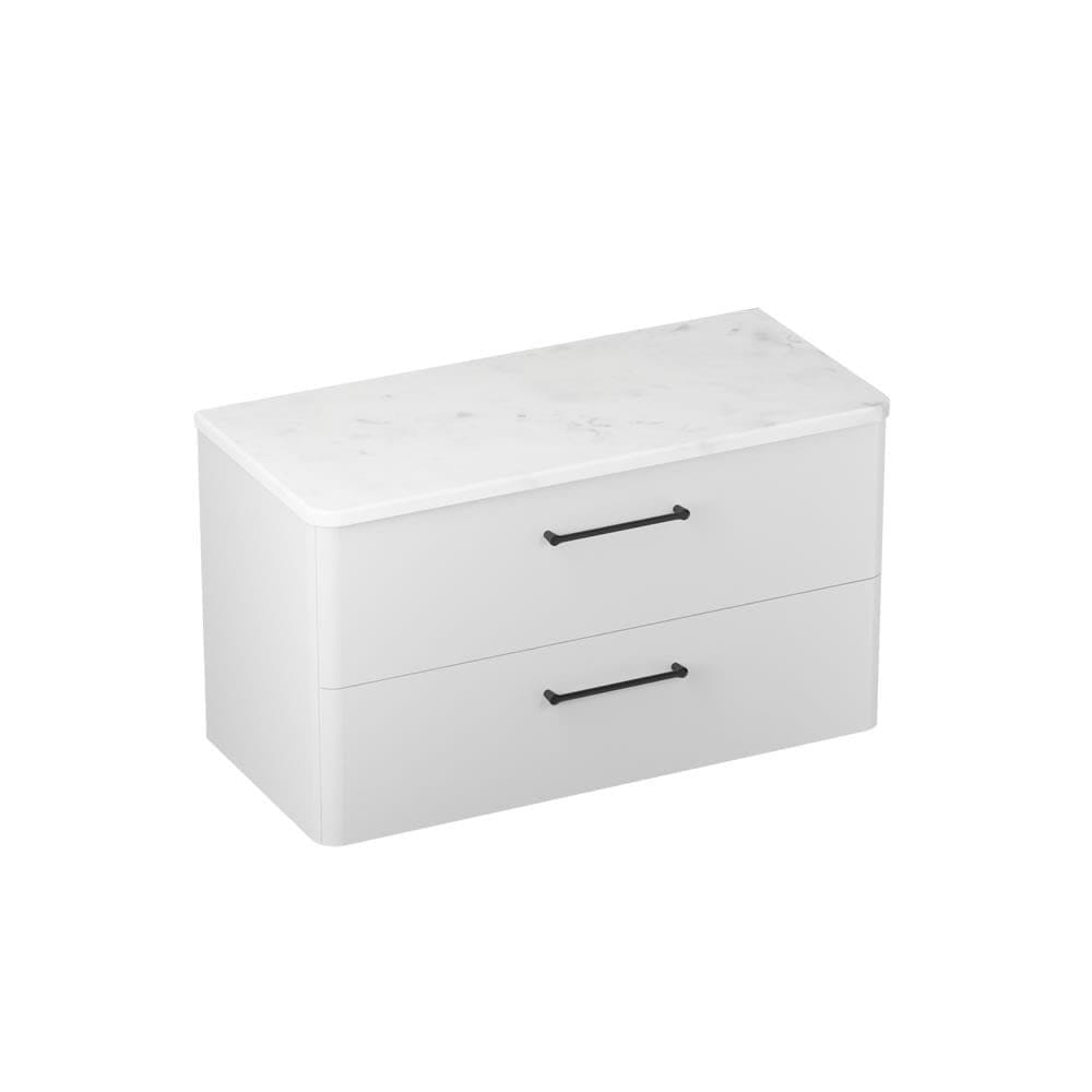 Britton Wall Mounted Vanity Unit Frosted White / Carrara Marble Effect Worktop / Matt Black Britton Camberwell Wall Mounted 1000mm Vanity Unit with Basin or Worktop