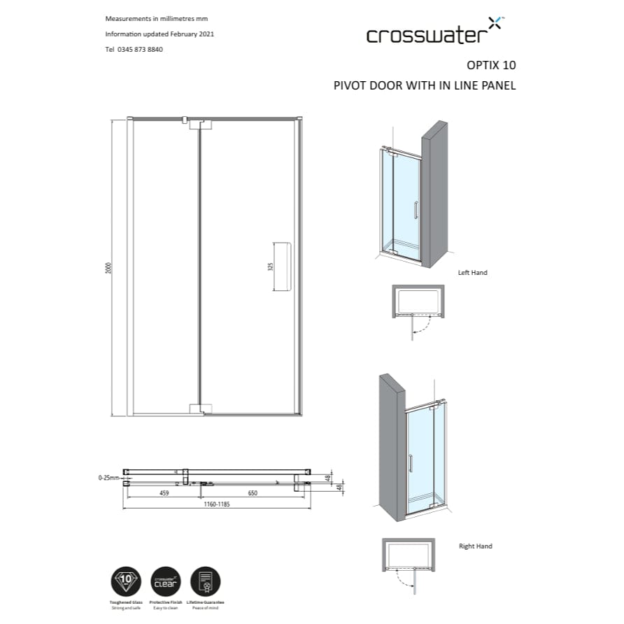 Crosswater Pivot Shower Door Crosswater Optix 10 10 Pivot Shower Door with Inline Panel
