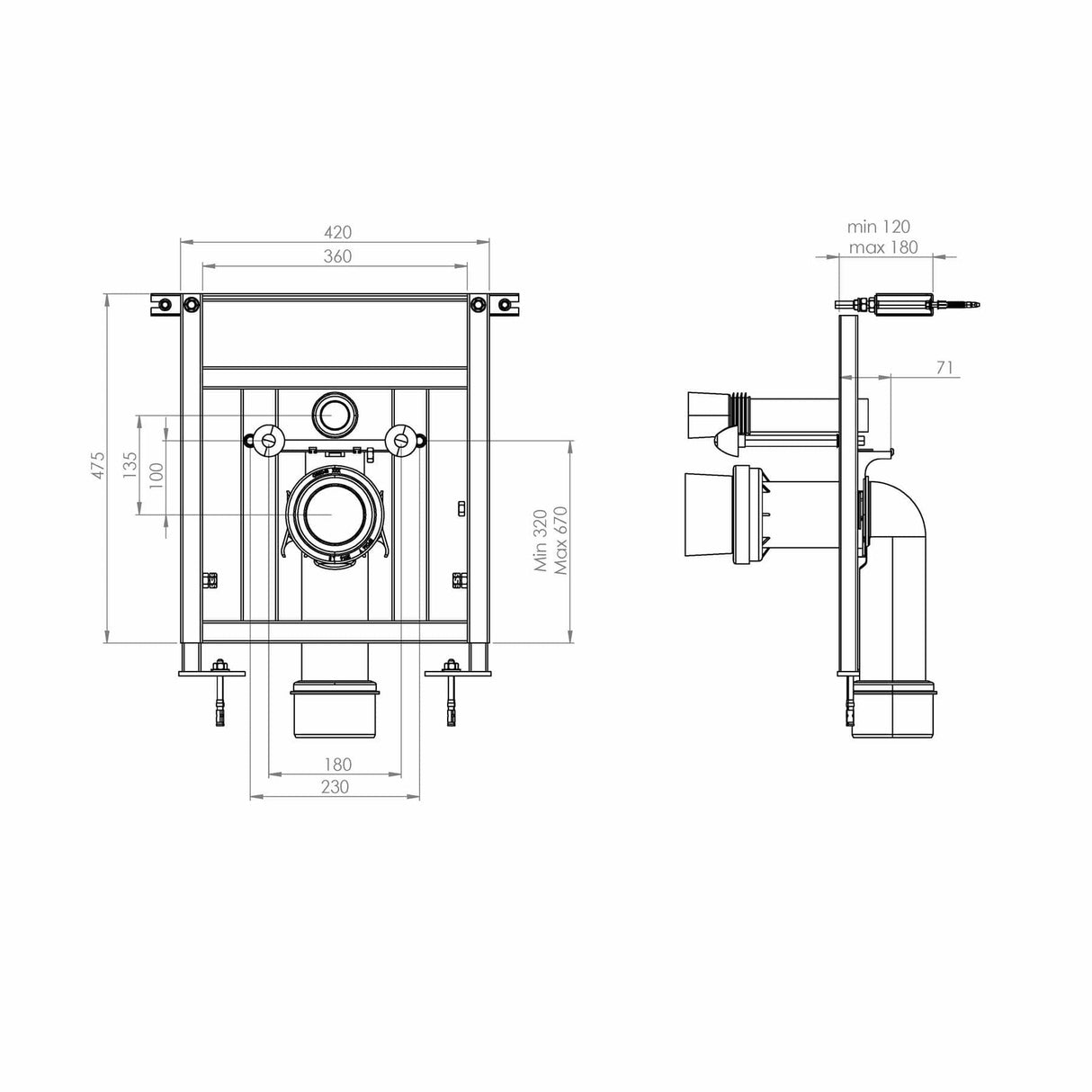 Saneux Wall Hung WC Frame Saneux Flush Adjustable Toilet Frame - Grey