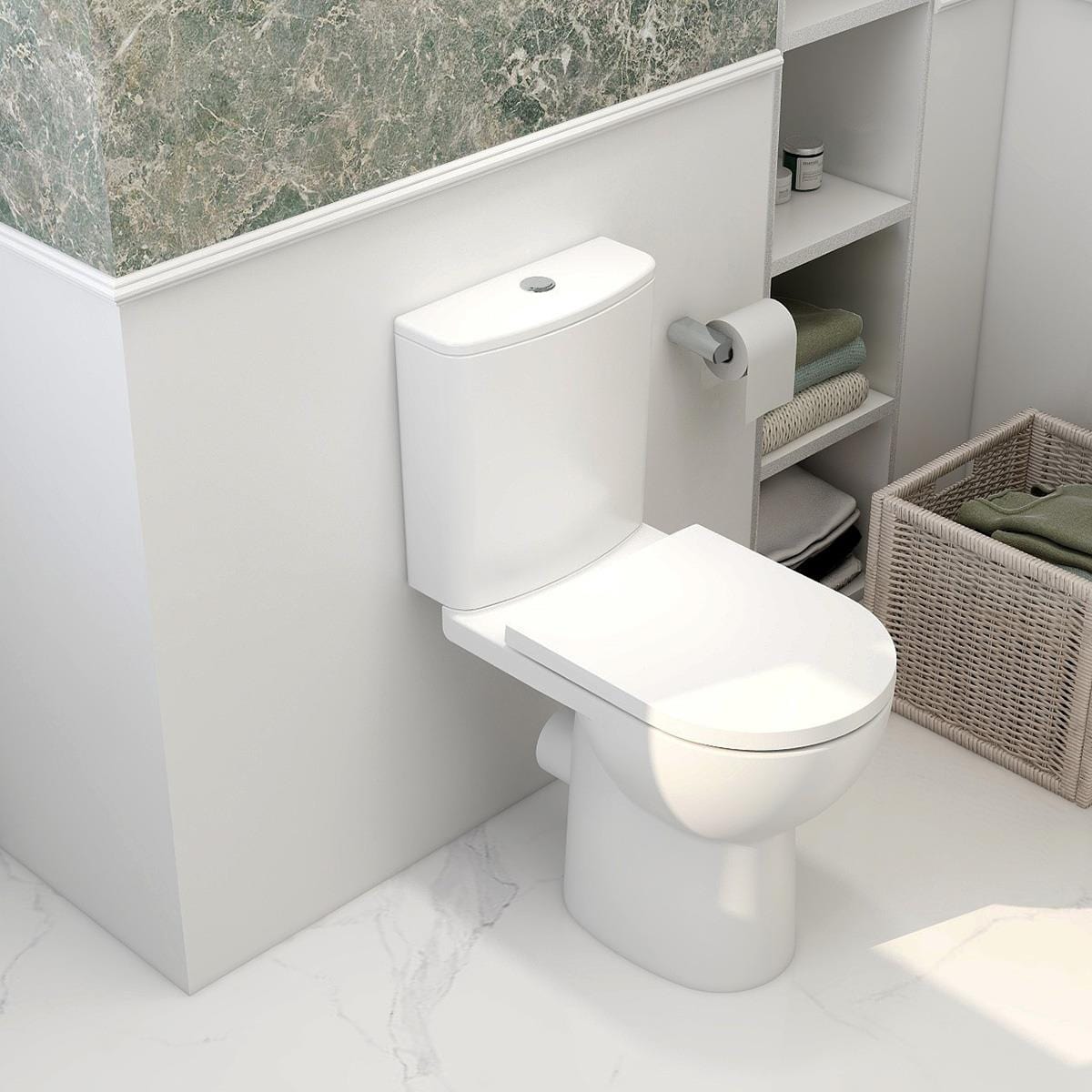 Imex Comfort Height Toilet IMEX Ivan Rimless Open Back Comfort Height Close Coupled Toilet with Soft Close Seat
