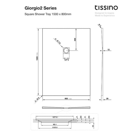 Tissino Rectangle Shower Tray 1500 x 800mm Tissino Giorgio2 Rectangle Shower Tray in Graphite Slate
