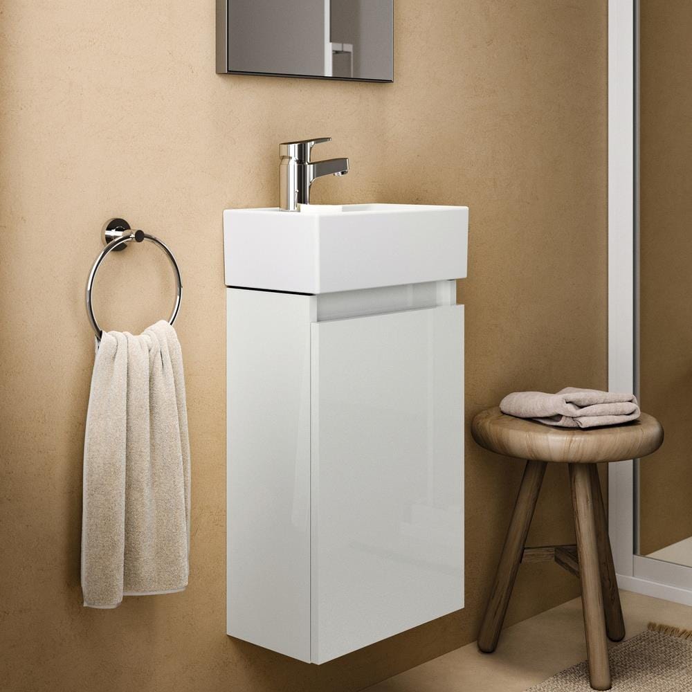 Ideal Standard Wall Mounted Vanity Unit Gloss White / Left Handed Ideal Standard Eurovit + 350mm Wall Mounted Cloakroom Vanity Unit with 1 Tap Hole Basin
