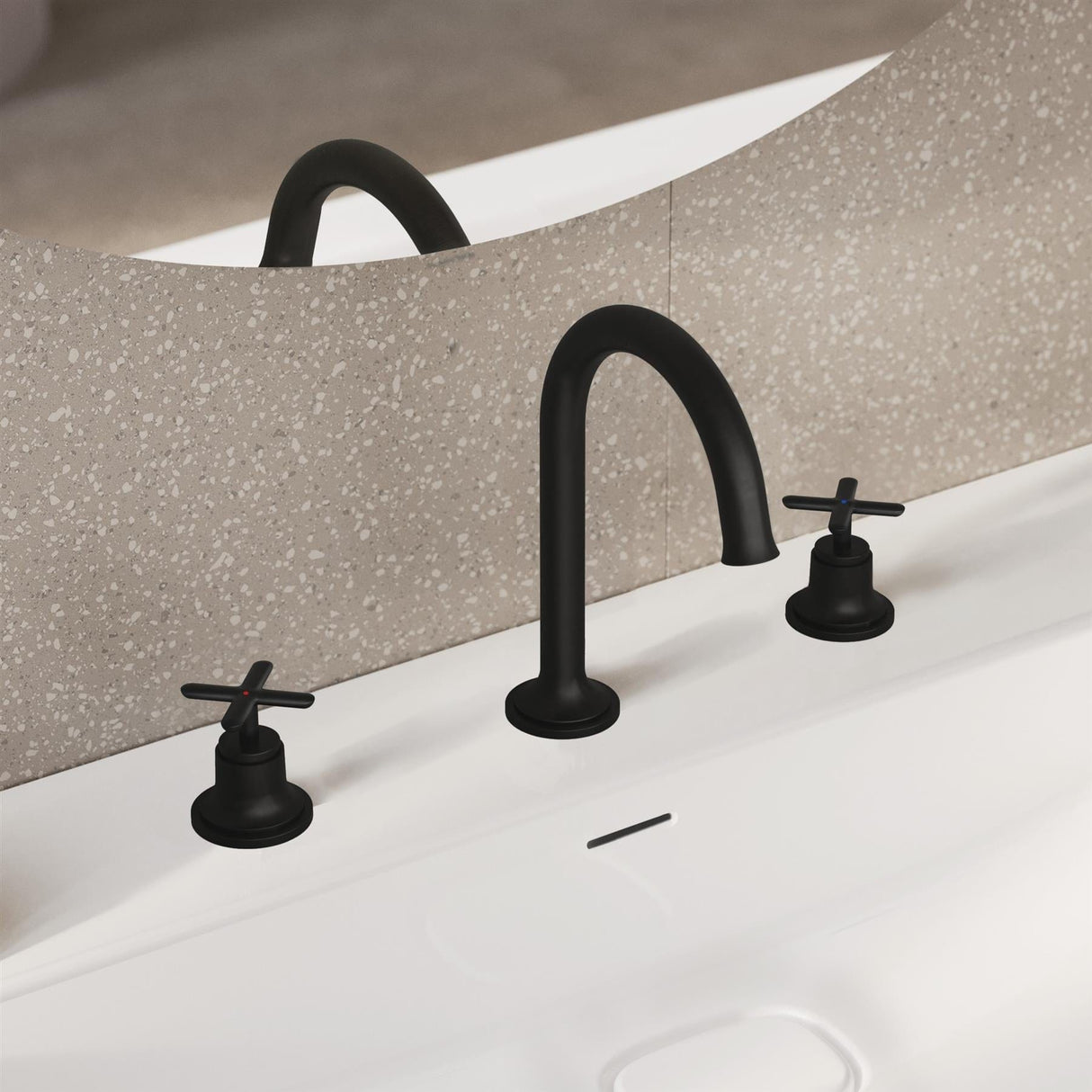 VitrA 3 Tap Hole Basin Set Matt Black VitrA Origin Classic Deck Mounted 3-hole Basin Mixer Tap with Cross Handles