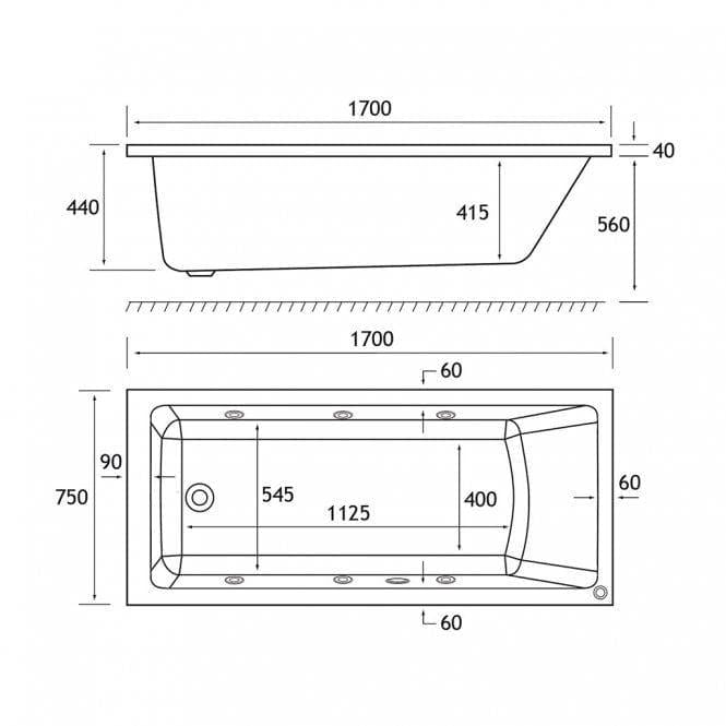 Eastbrook Jacuzzi Whirlpools and Spa Baths Eastbrook Portland Single Ended Beauforte Reinforced Whirlpool Bath - 1700 x 750mm