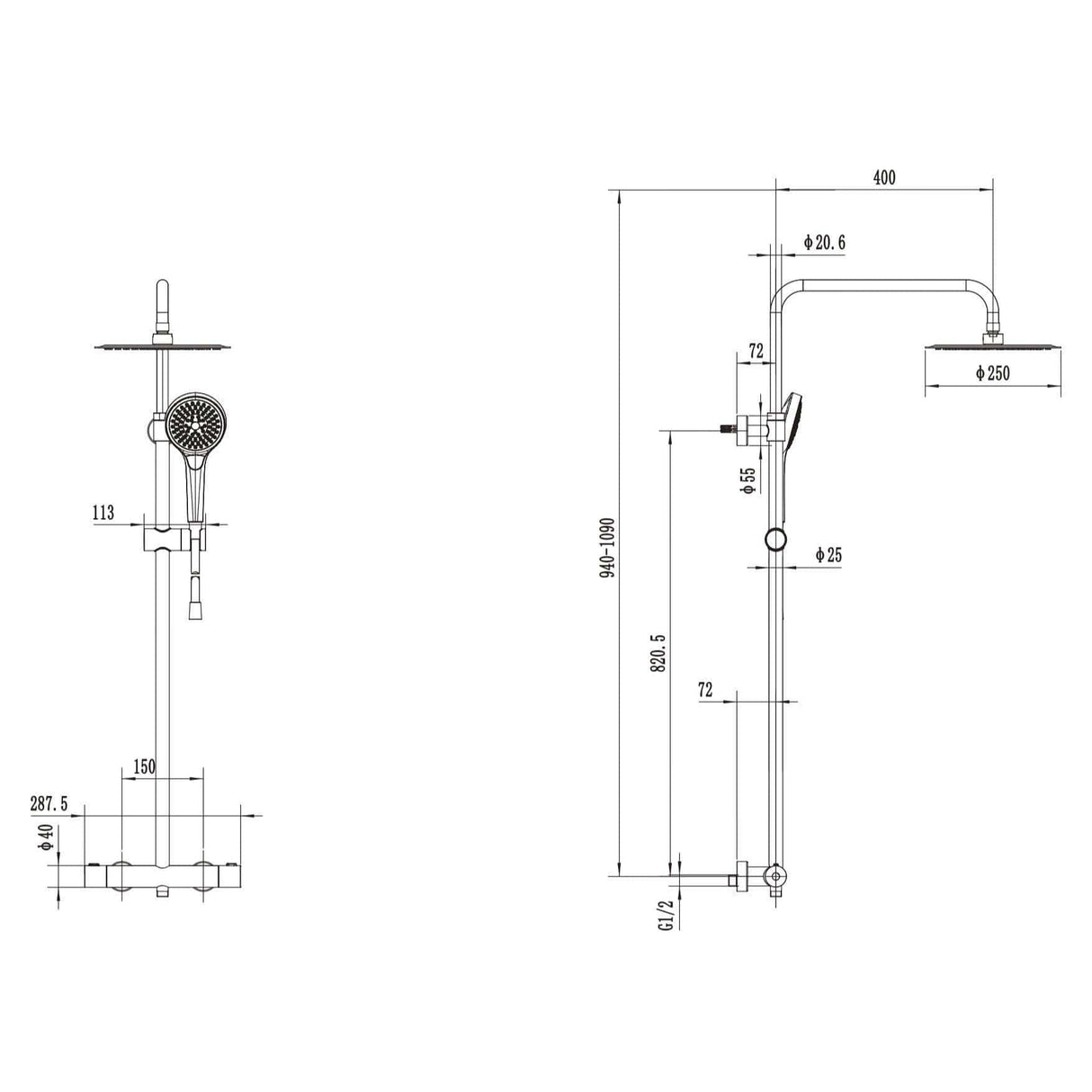 Villeroy & Boch Exposed Shower Set Villeroy & Boch Verve Exposed Shower Valve Set with Adjustable Riser, Fixed Head and Handset