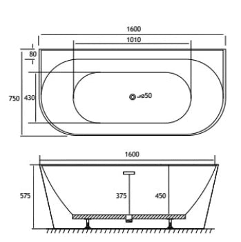 Eastbrook Brockland Freestanding Bath - 1600 x 750mm - Gloss White