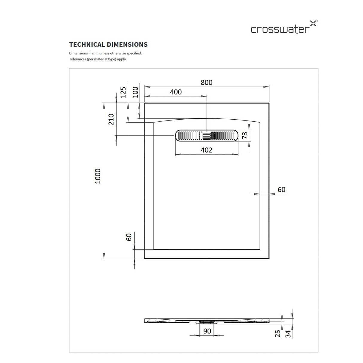 Crosswater Vito Rectangle 25mm Stone Resin Shower Tray