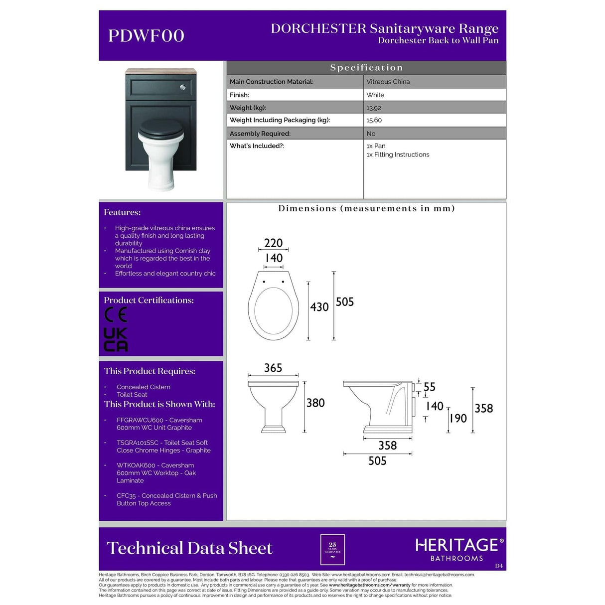 Heritage Back to Wall Toilet Heritage Dorchester Back to Wall Toilet