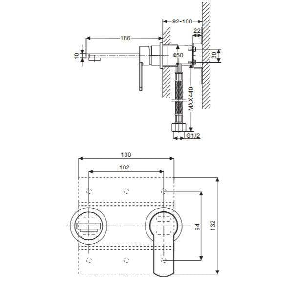 Crosswater Wisp 2 Hole Wall Mounted Basin Mixer Tap in Chrome
