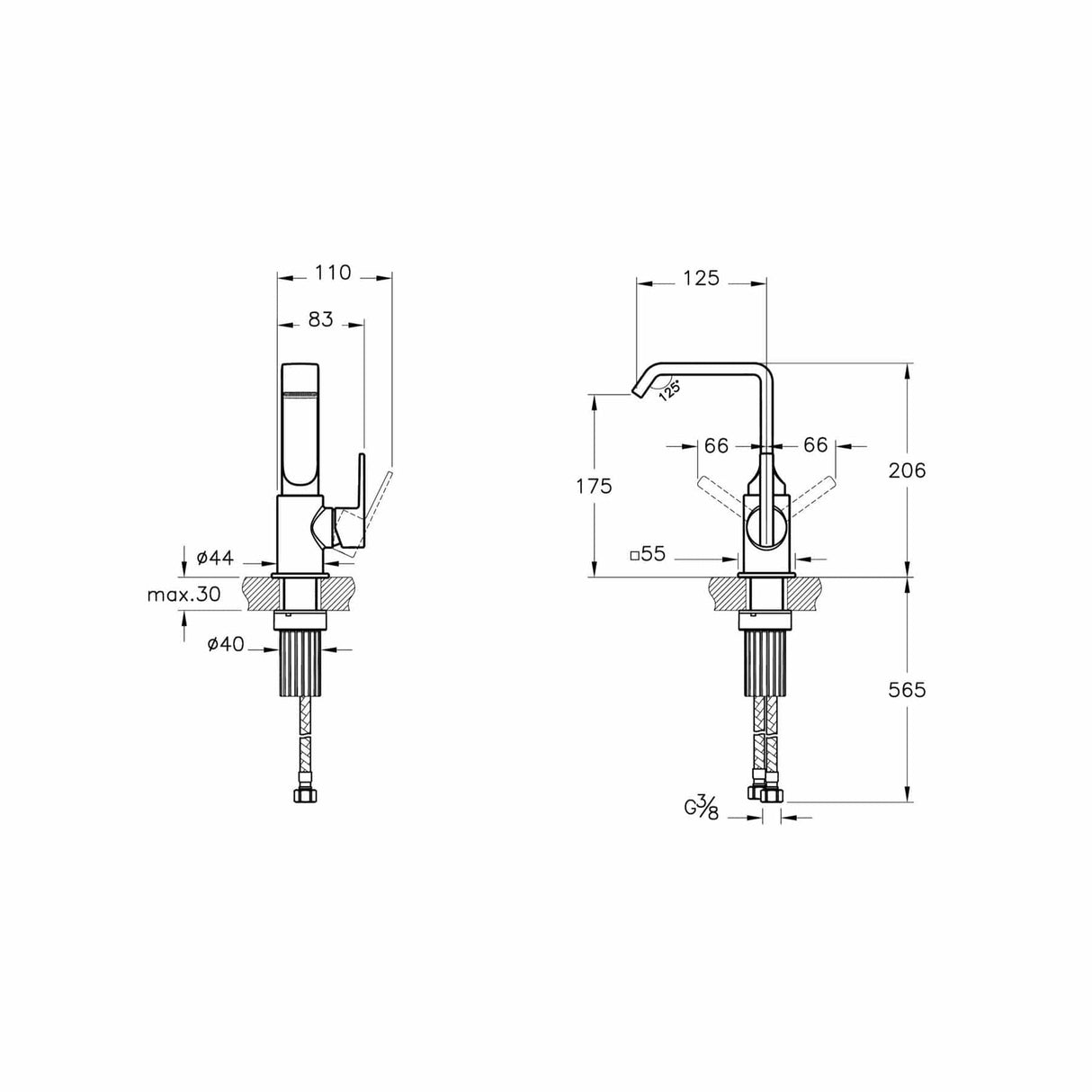 VitrA Mono Basin Tap VitrA Suit Basin Mixer Tap with Side Lever