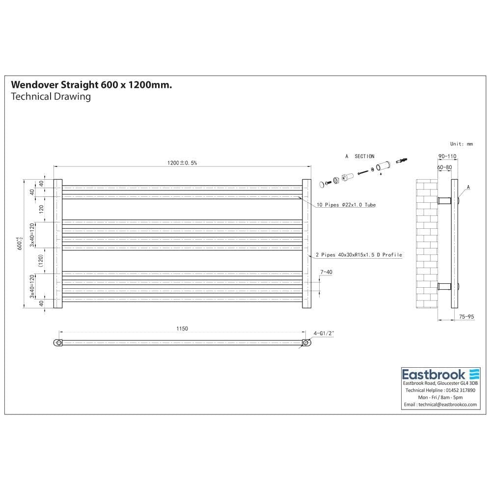 Eastbrook Wendover Straight Vertical Heated Towel Rail in Matt Black