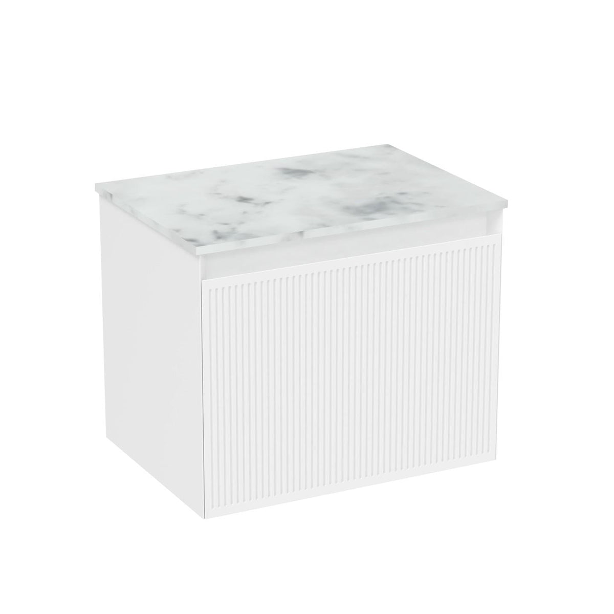 Saneux Wall Mounted Vanity Unit Matte White / Matte Carrara White Worktop Saneux Monument 500mm Wall Mounted One Drawer Vanity Unit with Basin or Worktop