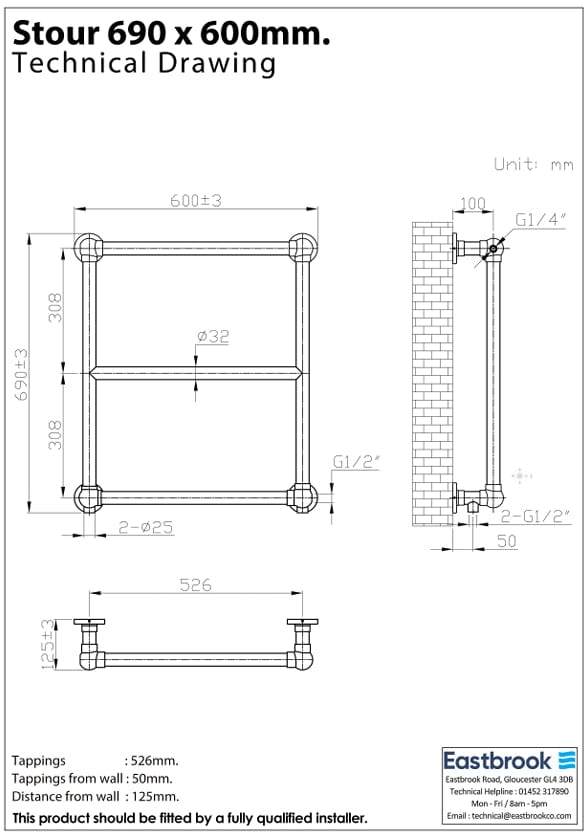 Eastbrook Traditional Towel Rail Eastbrook Stour Vertical Traditional Heated Towel Rail in Matt Black