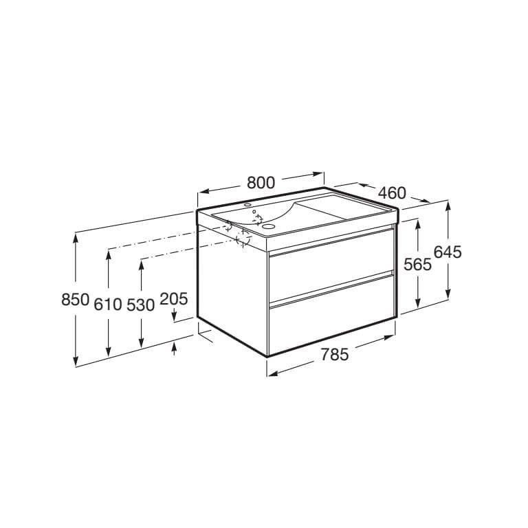 Roca Ona 800mm Wall Mounted Two Drawer Vanity Unit with Basin