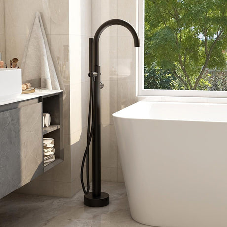 Imex Freestanding Bath Filler Matt Black Imex Ravine Floor Standing Bath Shower Mixer with Hose and Handset