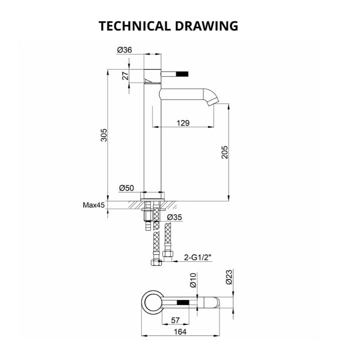 Imex Tall Basin Tap Imex Ravine Tall Basin Mixer Tap with Universal Clicker Waste