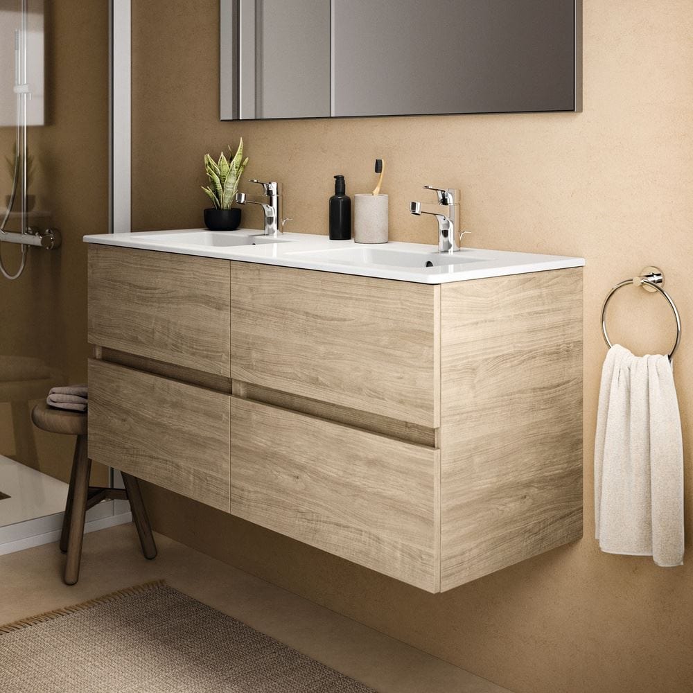 Ideal Standard Double Sink Vanity Unit Natural Oak / Four Drawer Ideal Standard Eurovit+ 1200mm Wall Mounted Vanity Unit