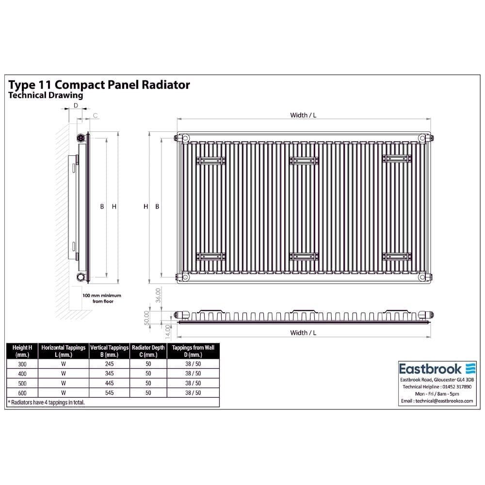 Aquarius Type 11 Compact Panel Radiator In Gloss White