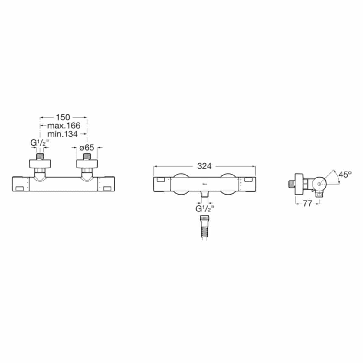 Roca Exposed Shower Set Roca T-500 Thermostatic Bar Shower Valve with with Shower Handset and Slide Rail Set