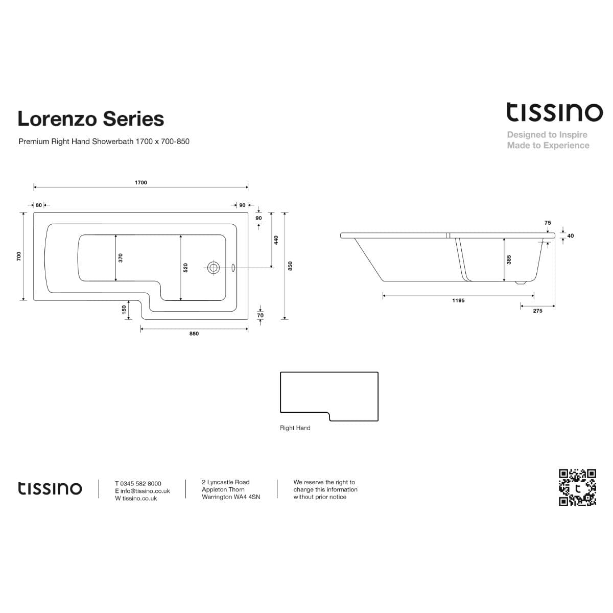 Tissino L-Shaped Shower Bath Tissino Lorenzo Premium Acrylic L-Shaped Shower Bath