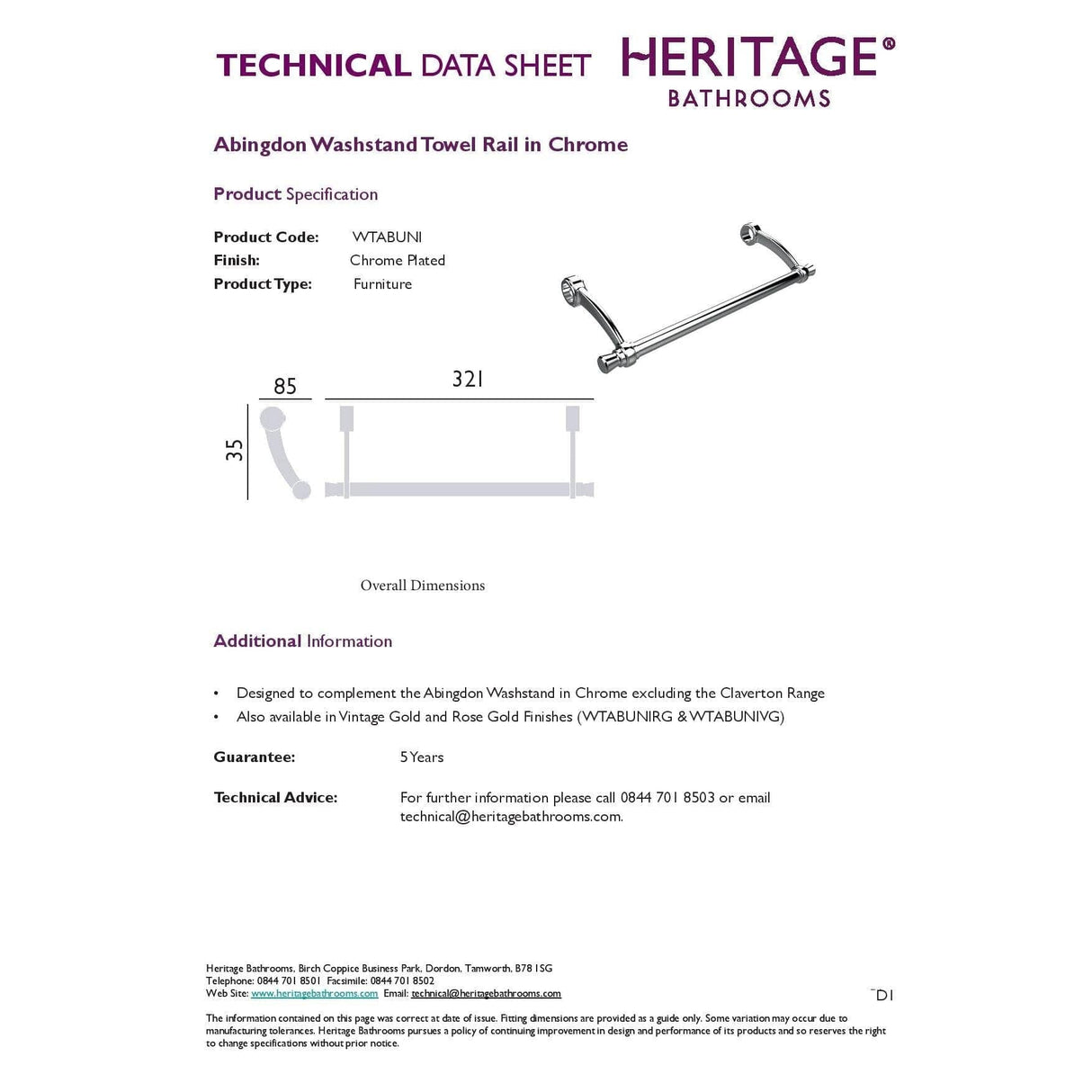 Heritage Heritage Abingdon Washstand Towel Rail