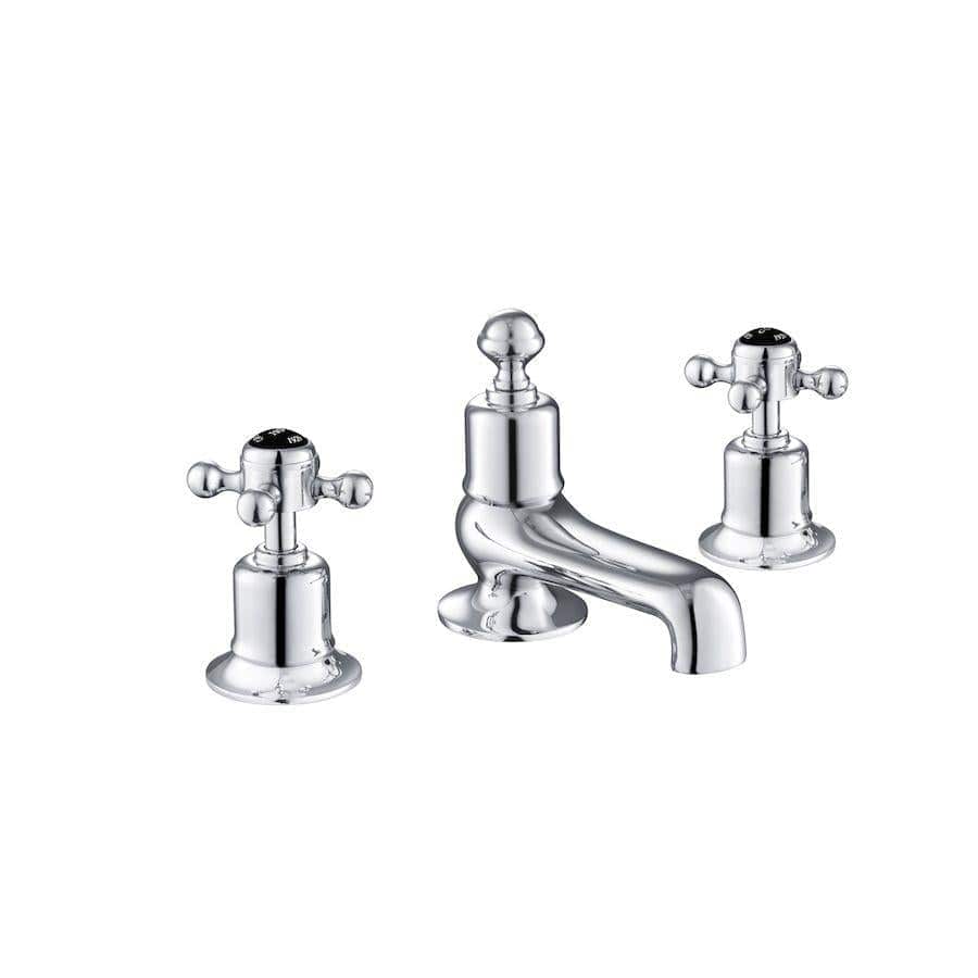 JTP Bath Mixer Chrome with Black Indices JTP Grosvenor Cross 3 Hole Deck Mounted Bath Filler Tap