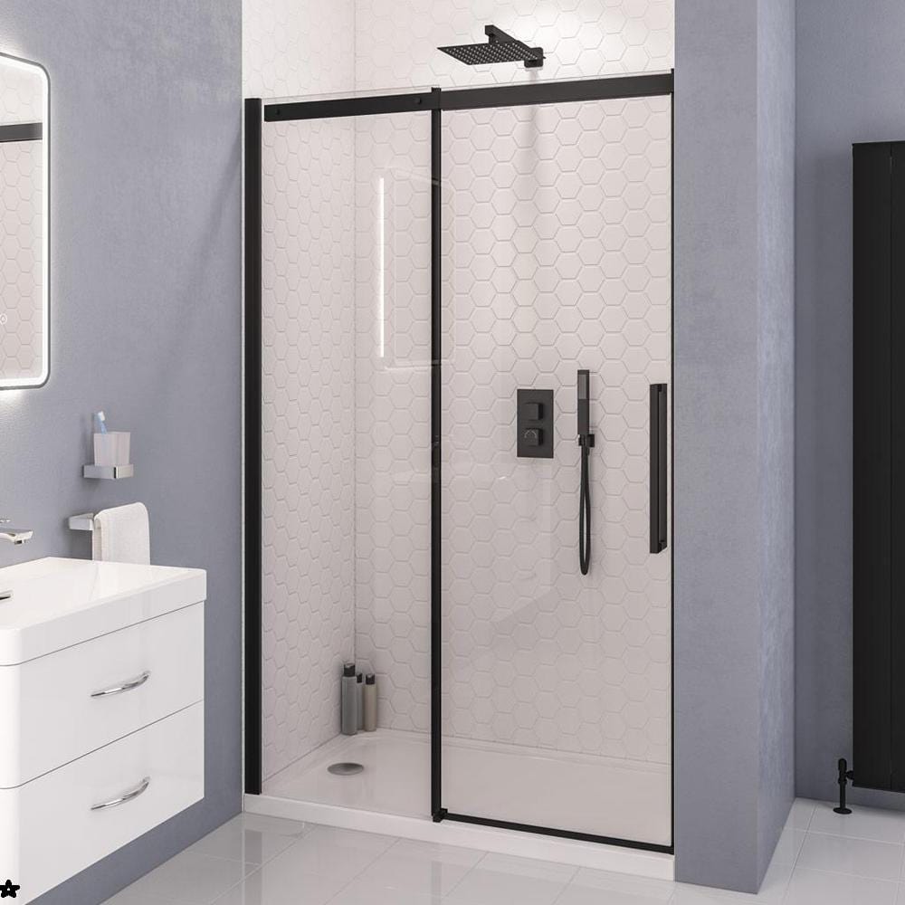 Eastbrook Sliding Shower Door Matt Black / 1600mm Eastbrook Corniche 2000 8mm Sliding Shower Door