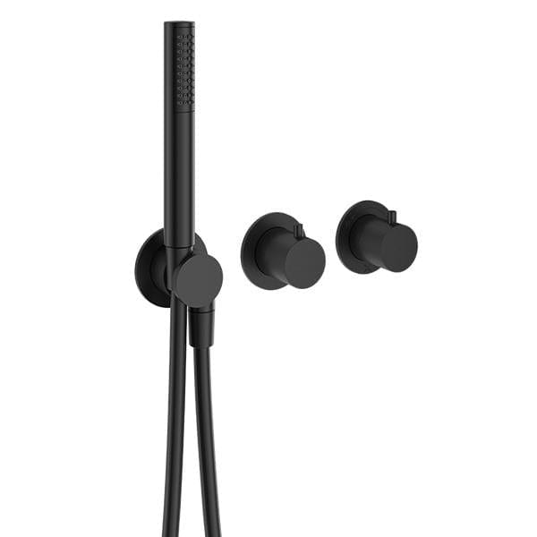 Crosswater Concealed Shower Valve Matt Black Crosswater MPRO Module 3 Outlet, 2 Handle Concealed Thermostatic Shower Valve with Shower Handset
