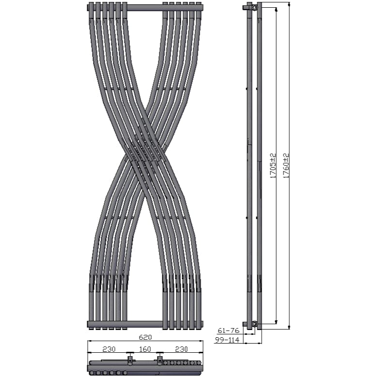 Reina Unique Radiator Reina Dimaro Designer Radiator - 1760 x 620mm - Central Heating