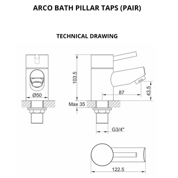 Imex Pillar Bath Tap Imex Arco Bath Pillar Taps (Pair) in Chrome