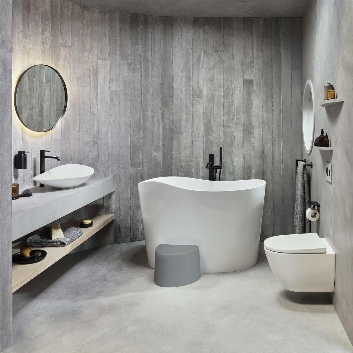 Roca Modern Freestanding Bath Roca Ohtake Oval Freestanding Stonex® Oval Japanese Bath with Click-Clack Waste