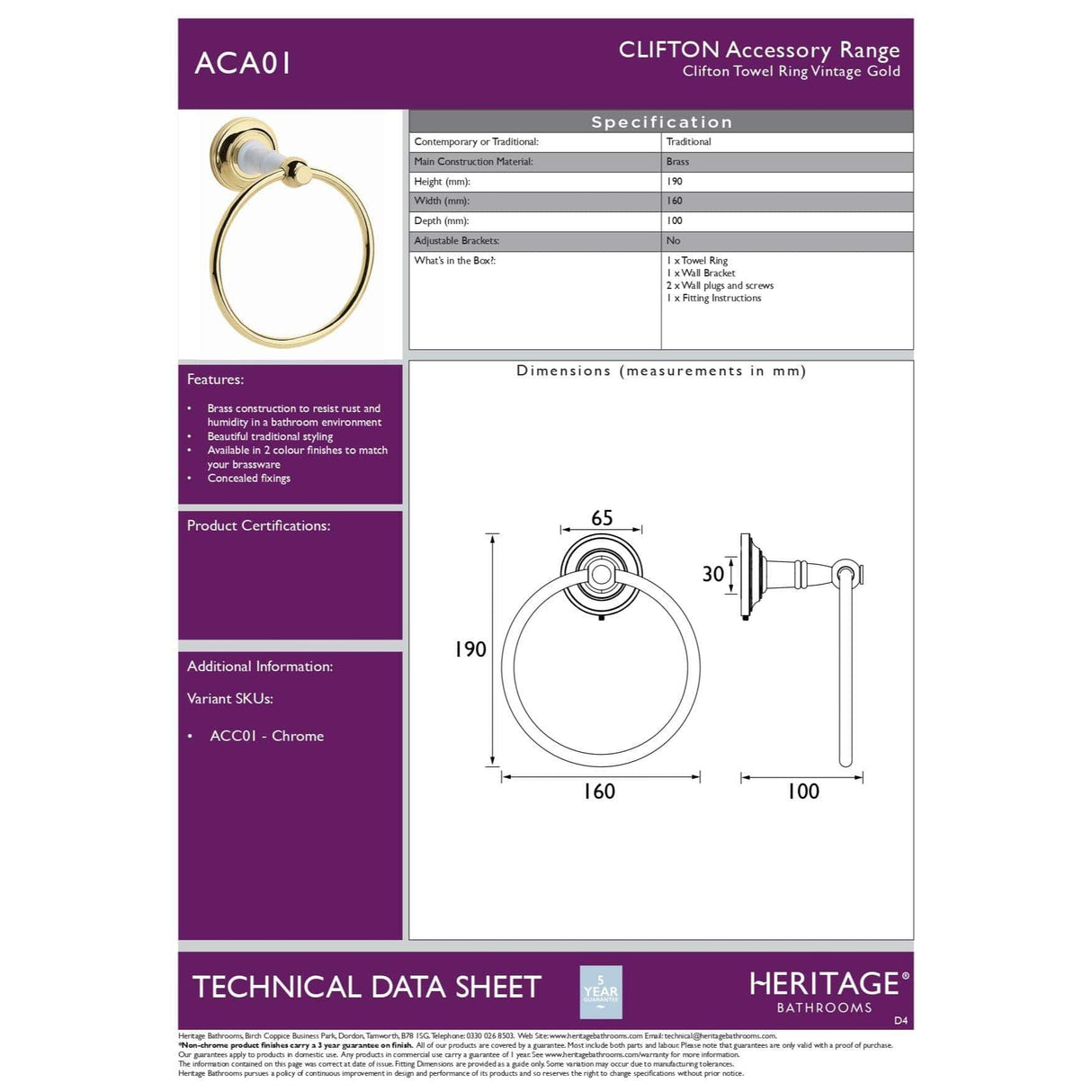 Heritage Towel Rails and Rings Heritage Clifton Towel Ring