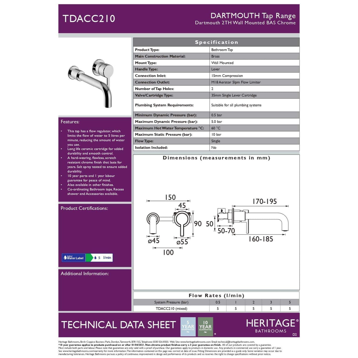 Heritage Wall Mounted Basin Tap Heritage Dartmouth 2 Tap Hole Wall Mounted Basin Mixer Tap