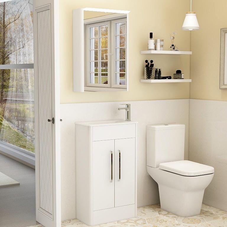 Imex Cloakroom Vanity Unit White Gloss Imex Suburb Floor Standing 500mm Double Door Cloakroom Vanity Unit with Basin
