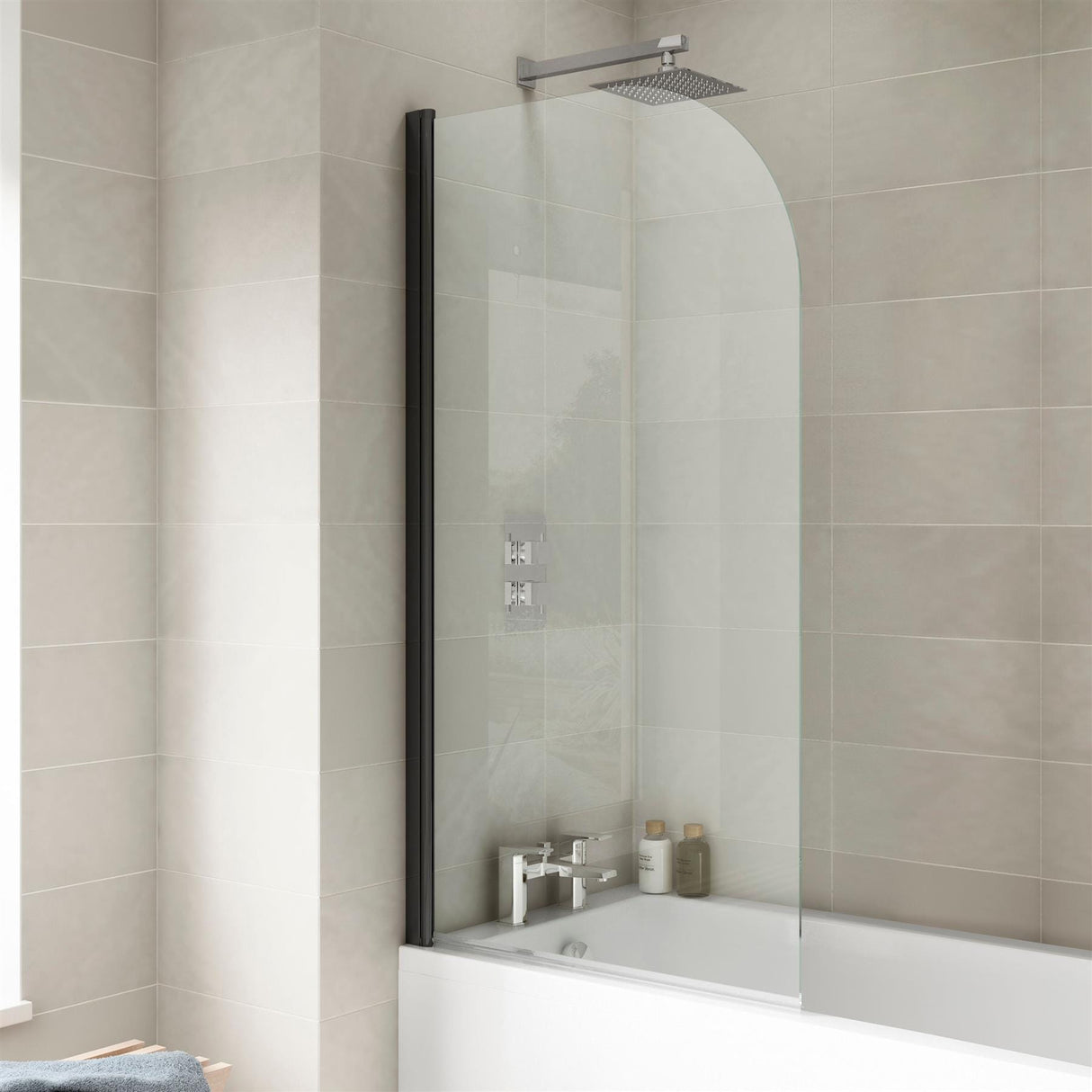 Aquarius Bathrooms Bath Screen Aquarius LevAqua Curved 6mm Hinged Bath Screen 1400 x 800mm