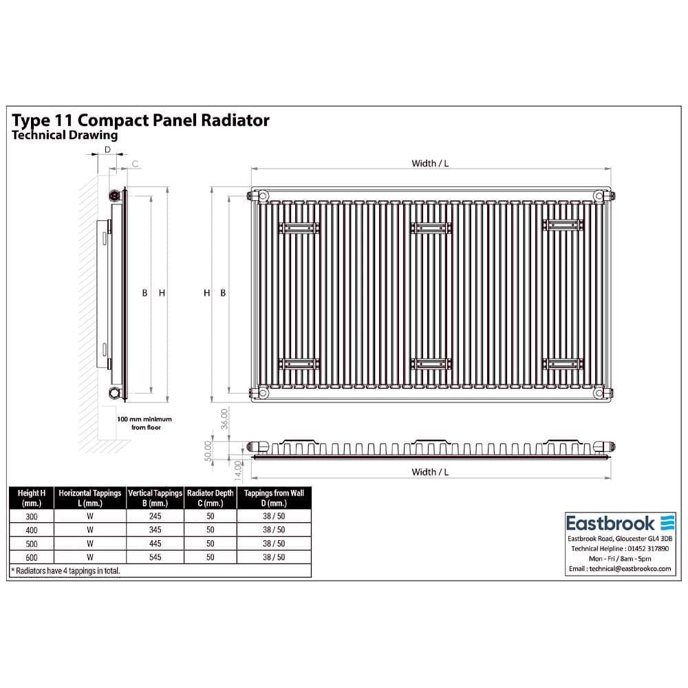 Aquarius Type 11 Aquarius Type 11 Compact Panel Radiator In Gloss White