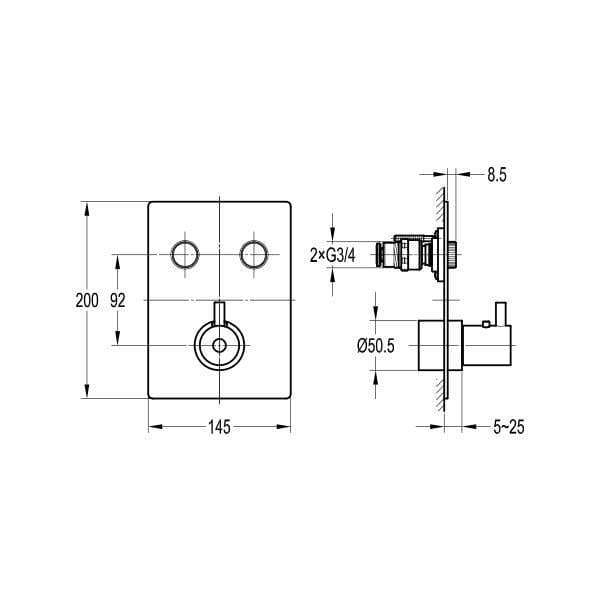 Flova Concealed Shower Valve Flova Levo Square 2 Outlet GoClick Finishing Set