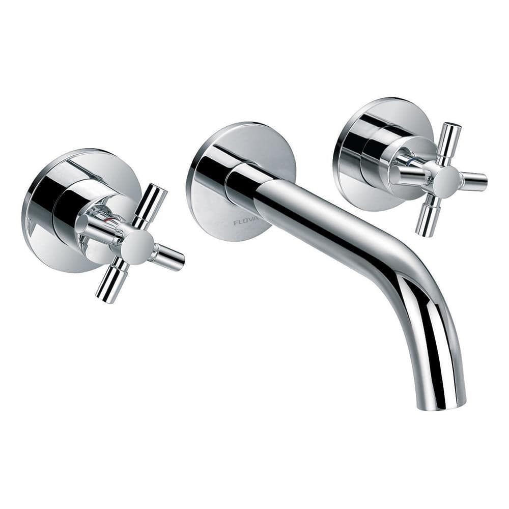 Flova Wall Mounted Basin Tap Flova XL 3 Hole Wall Mounted Basin Mixer Tap with Clicker Waste Set in Diamond Chrome