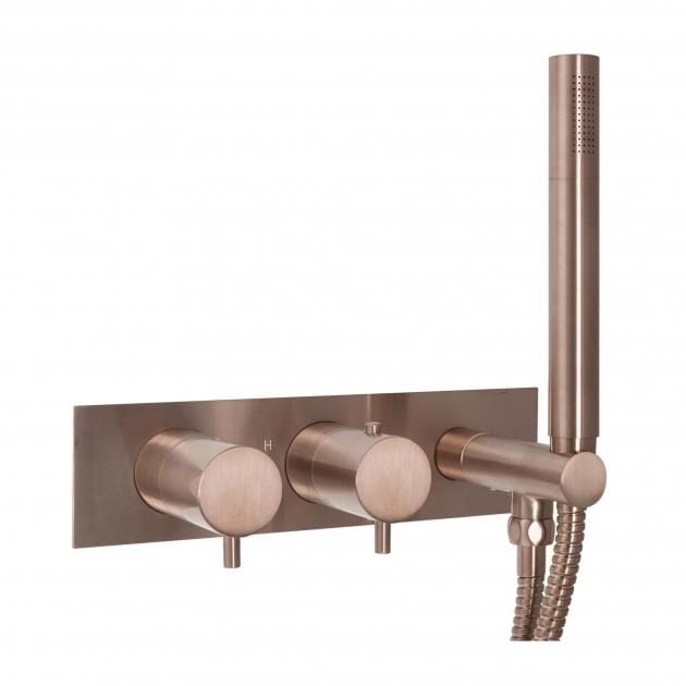 JTP Concealed Shower Set Brushed Bronze JTP VOS 2 Outlet, 2 Handle, Horizontal Concealed Thermostatic Shower Valve with Handset