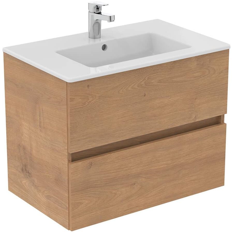 Ideal Standard Wall Mounted Vanity Unit Natural Oak / 700mm Ideal Standard Eurovit+ Wall Mounted Vanity Unit with 2 Drawers