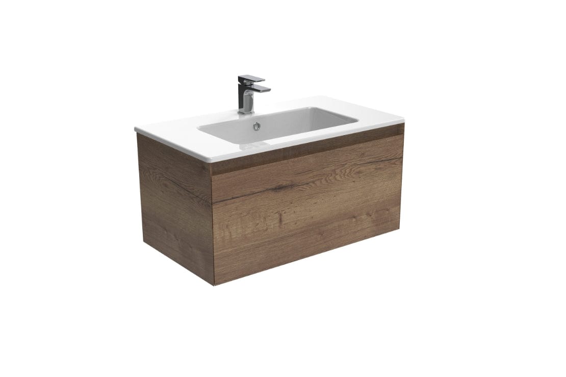 Saneux Wall Mounted Vanity Unit English Oak / 3 Hole Saneux Uni Vanity Unit With Basin - 800 x 470mm - One Drawer - Wall Mounted